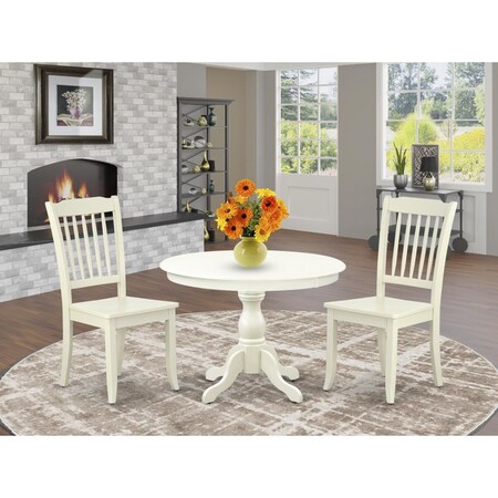 East West Furniture 3 Piece Hartland Modern Dining Table Set - Linen White HBDA3-LWH-W